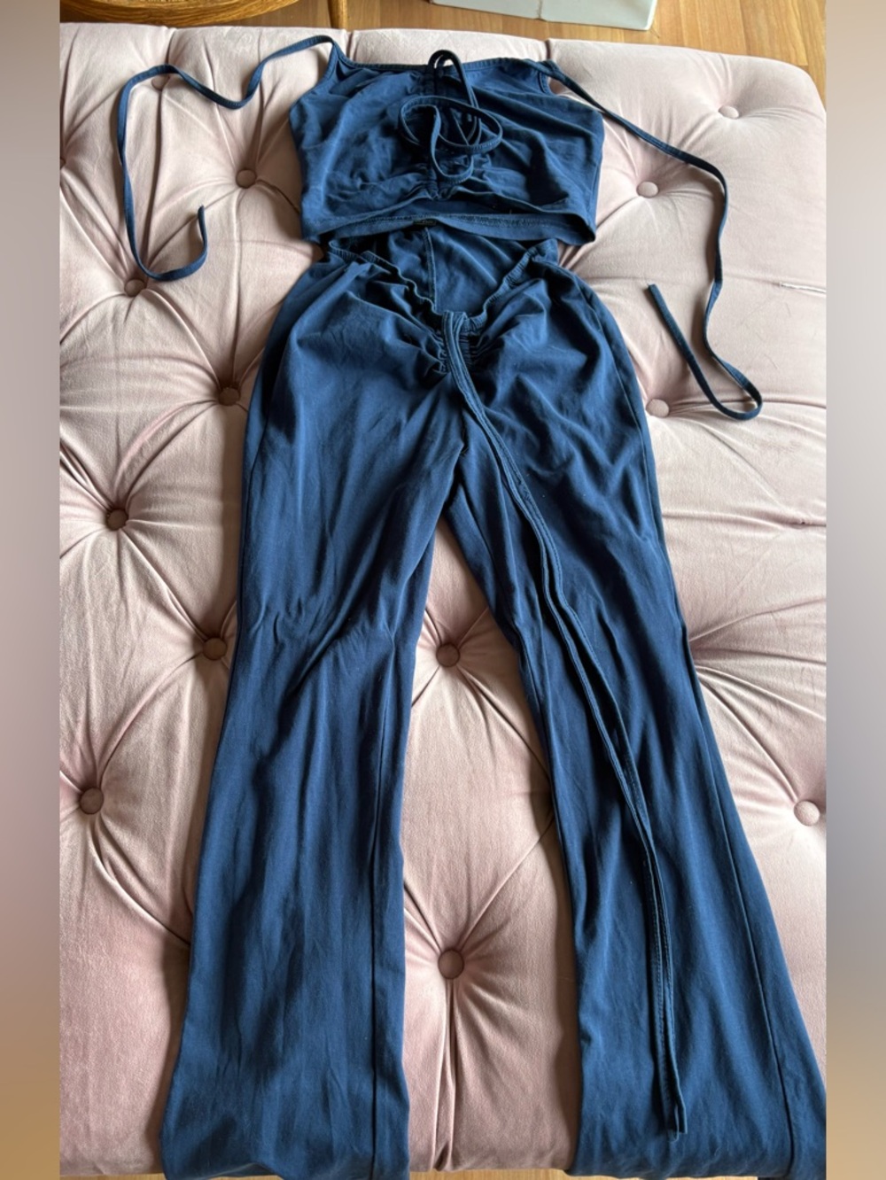 SHEIN Navy Blue Two-Piece Tie-Detail Jumpsuit